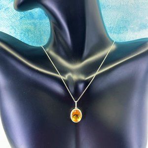 14K White Gold Citrine & White Diamond Pendant